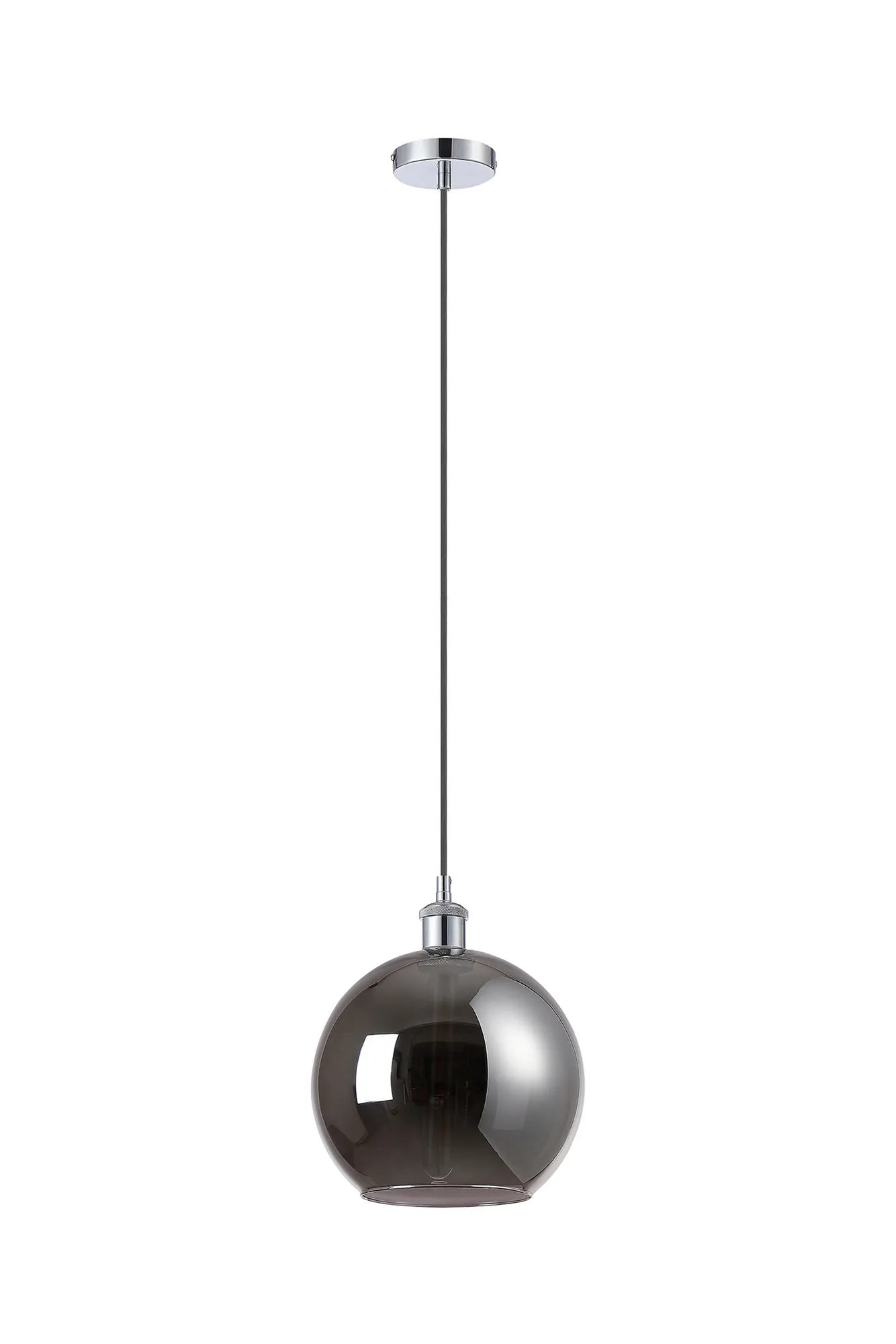 Cawdor Single Pendant, 1 Light E27, Polished Chrome/Black/Chrome Plated Globe Glass DK1137  Deco Cawdor